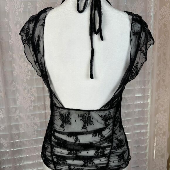 Free People new with tags black lace sheer fairy whimsy goth top - Picture 4 of 8